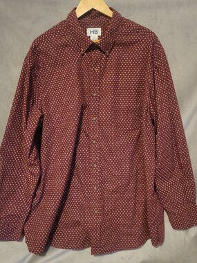 HB Men's Long Sleeve Button Down Shirt Maroon White Paisley Cotton Blend 1XLT